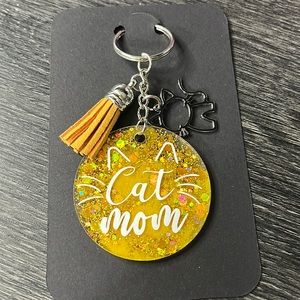Hand crafted Yellow Cat Mom keychain
